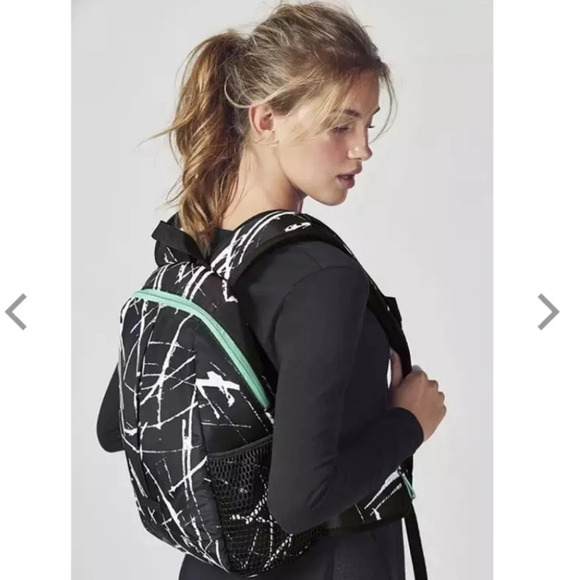 Fabletics Marble Print Backpack Black Mint White Workout Bag - Picture 1 of 12